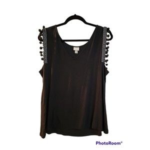 A New Day Black Embroidered Tassel Sleeve Tank Size L